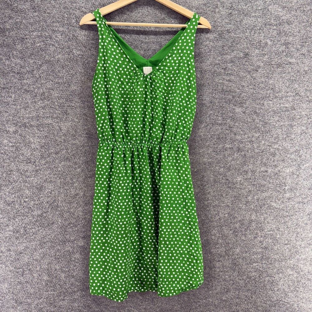 A New Day Dress Women XS Green Polka Dot Sheath Midi V-Neck Sleeveless Rayon